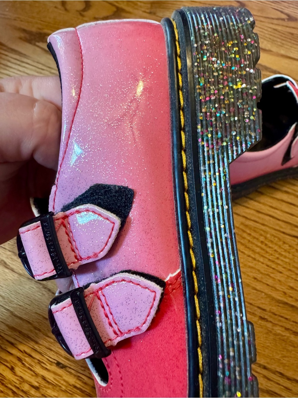 Kids Dr. Martens hot Pink ombré glitter Double-Strap Dress Shoes - Picture 4 of 4